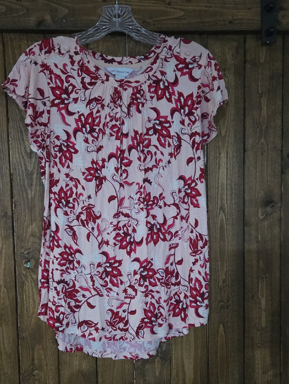 Liz Claiborne Pink Blush Short-Sleeve Floral Blouse